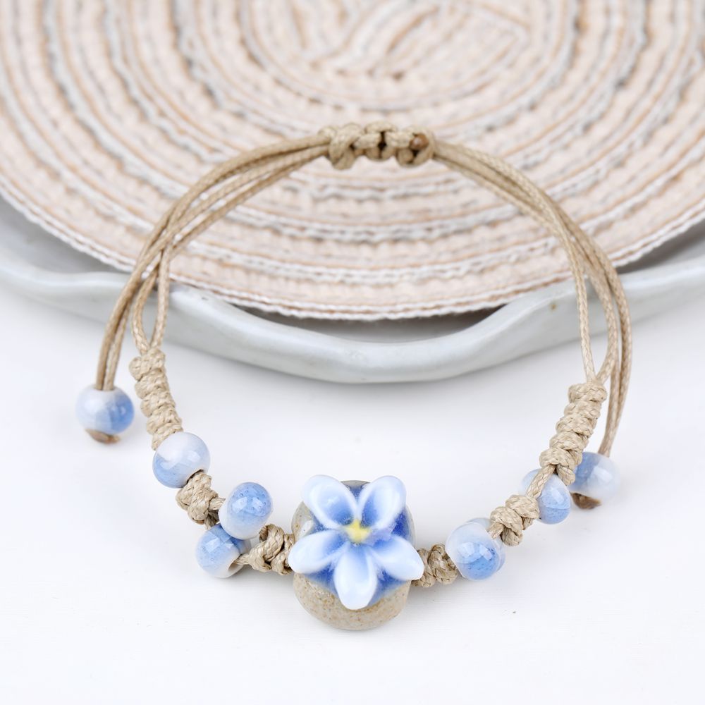 3pcs Set of Fresh Hand-Pinched Flower Ceramic Bracelets